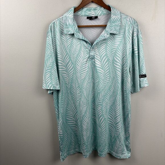 Green side Golf Polo Green AOP men’s Large  classic fit golf Short Sleeve Palm - Picture 2 of 9